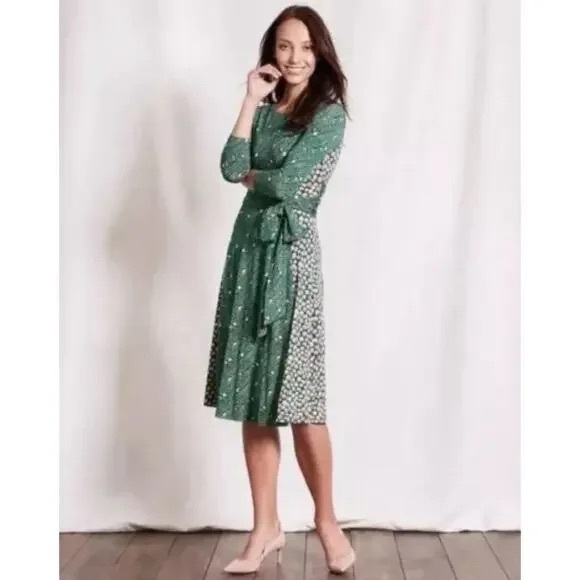 Boden Dresses & Skirts - Boden Anna Jersey Floral polka dot Belted Midi Dress Green Women's Size 16 Long